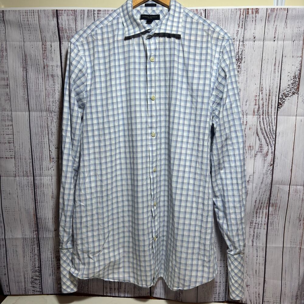 Banana Republic Mens Button Up Shirt XL Blue White Plaid Slim Fit Long Sleeve